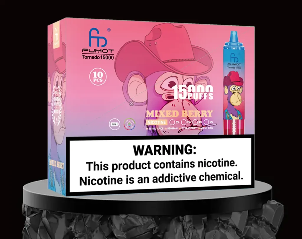 Fumot-Produktverpackungsschachteln mit Nikotinangaben.